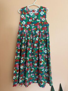 Girls' Floral Strawberry Print Green Sleeveless Dress Vintage girls size 7